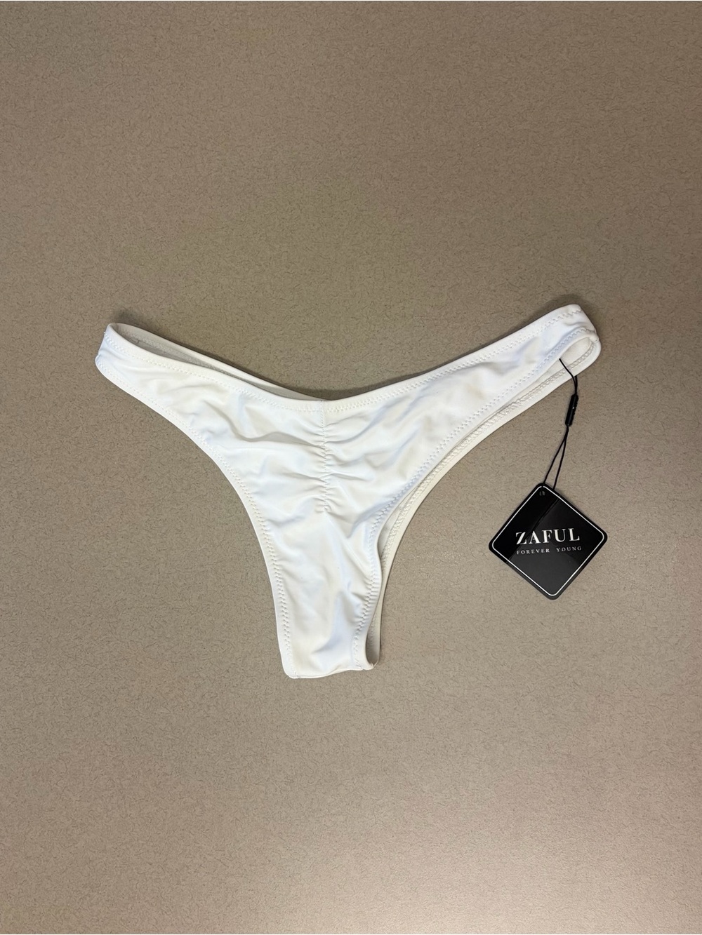 Zaful White Ruched Cheeky Low-Rise Bikini Bottom